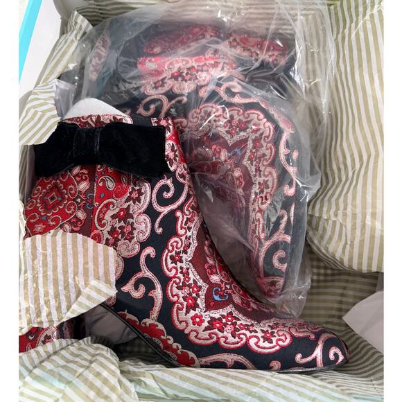 Kate Spade NY Holly Boot Russet Multi Brocade Size 7.5M New in Box Red/Blk - Picture 9 of 11
